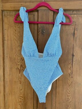 MARA HOFFMAN Daphne Blue White Stripe One Piece Swimsuit SMALL